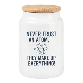 Never Trust An Atom Funny Science Physics Pun - Cookie Jar with Wooden Lid - white - Front