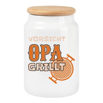 Attention : grand-père grille une tenue de barbecue drôle - Boîte à biscuits avec couvercle en bois - blanc - Devant