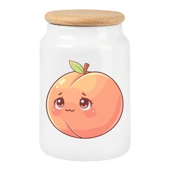 Cuddly Peach Kawaii - Cookie Jar with Wooden Lid - white - Front