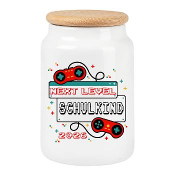 NEXT LEVEL: SCHOOLCHILD 2026 - Gaming Controller - Cookie Jar with Wooden Lid - white - Front