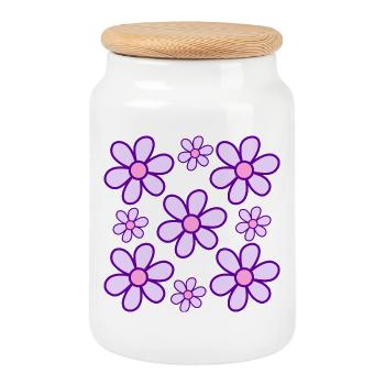 Abstrait Fleurs - Boîte à biscuits avec couvercle en bois - blanc - Devant