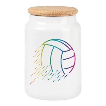Ballon de volley-ball - Boîte à biscuits avec couvercle en bois - blanc - Devant