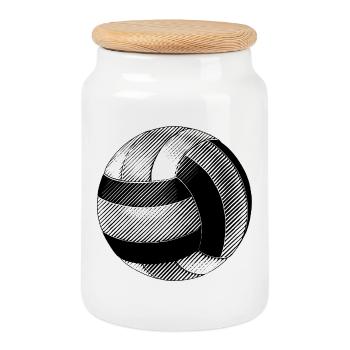 Volleyball Black and White Drawing - Cookie Jar with Wooden Lid - white - Front