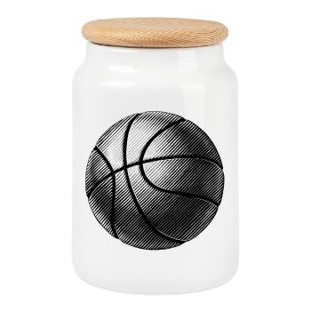 Black and White Basketball Sketch - Cookie Jar with Wooden Lid - white - Front