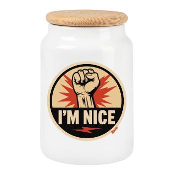 Déclaration de « Je suis gentil » - Boîte à biscuits avec couvercle en bois - blanc - Devant