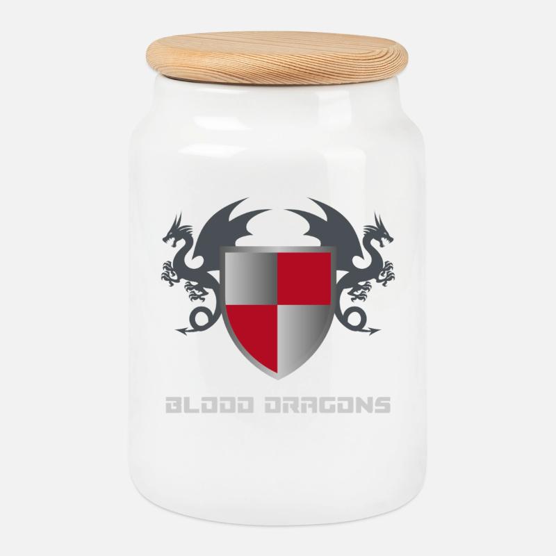 Dragons Shield – Mittelalterliches Rock Metal Tee - Keksdose mit Holzdeckel - Weiß
