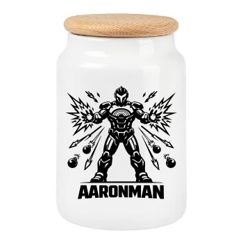 Aronman - Cookie Jar with Wooden Lid - white - Front