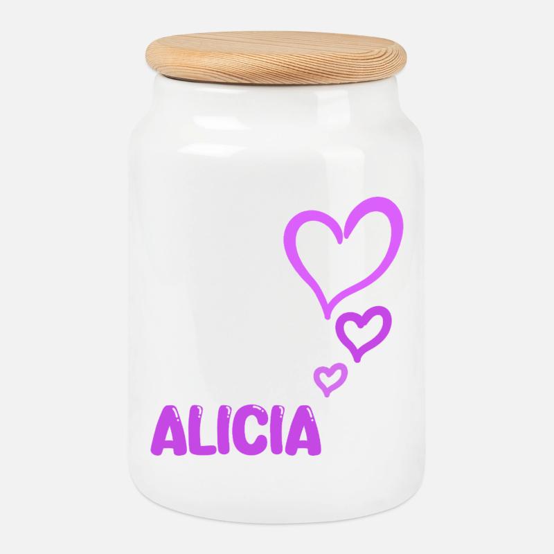 Alicia comme nom - Boîte à biscuits avec couvercle en bois - blanc
