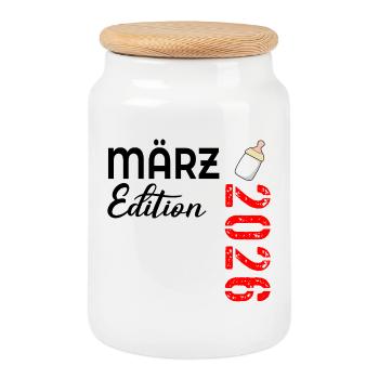 Baby März 2026 - Keksdose mit Holzdeckel - Weiß - Vorne