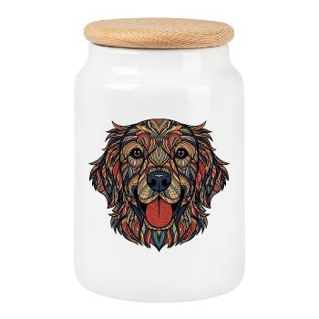 Colorful Dog Portrait Pattern - Cookie Jar with Wooden Lid - white - Front