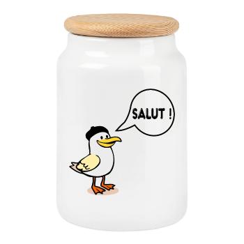 Seagull Beret Hi - Cookie Jar with Wooden Lid - white - Front