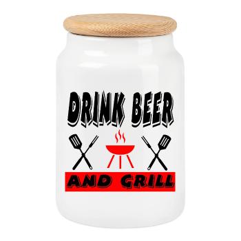 Grill - Cookie Jar with Wooden Lid - white - Front