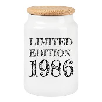 Vintage 1986 - Cookie Jar with Wooden Lid - white - Front