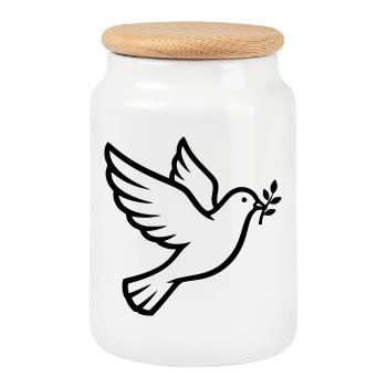 Dove of Peace Branch Peace - Cookie Jar with Wooden Lid - white - Front