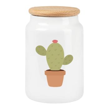 Cactus Charm in Pot Minimal Pop - Cookie Jar with Wooden Lid - white - Front