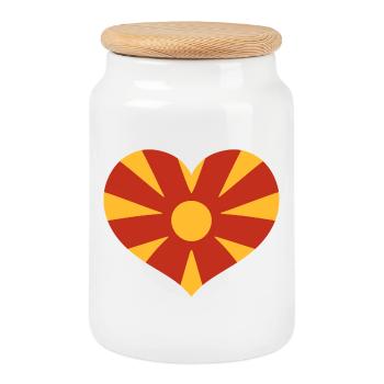 Macedonia Heart Emblem - Cookie Jar with Wooden Lid - white - Front