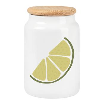 Lime Slice Minimalist Lime - Cookie Jar with Wooden Lid - white - Front