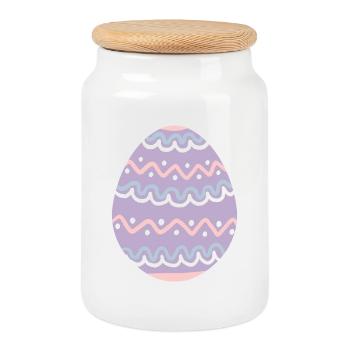 Œuf de Pâques ondulé pastel - Boîte à biscuits avec couvercle en bois - blanc - Devant