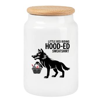Fairy tale wolf with basket - Cookie Jar with Wooden Lid - white - Front