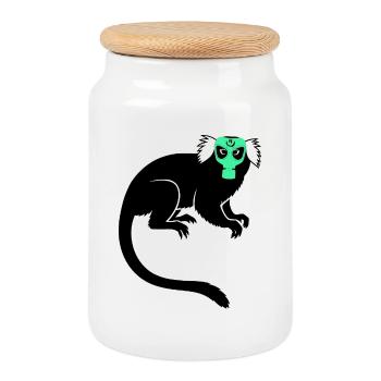 Tamarin Monkey Protest Gas Mask - Keksdose mit Holzdeckel - Weiß - Vorne