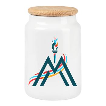 Summit Flame Mountain Symbol - Cookie Jar with Wooden Lid - white - Front