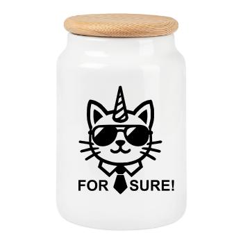 Chat-licorne for sure ! - Boîte à biscuits avec couvercle en bois - blanc - Devant