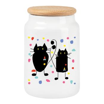 Cats - Cookie Jar with Wooden Lid - white - Front