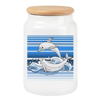 Dolphins - Cookie Jar with Wooden Lid - white - Front