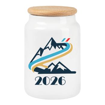 Emblème du Sentier de la Montagne 2026 - Boîte à biscuits avec couvercle en bois - blanc - Devant