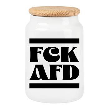 FCK AfD - Cookie Jar with Wooden Lid - white - Front