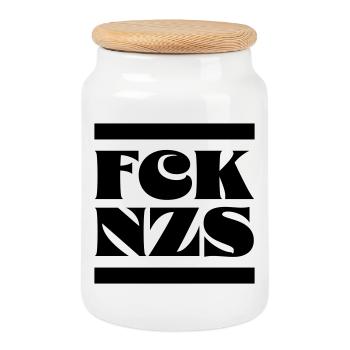 FCK NZS - Cookie Jar with Wooden Lid - white - Front