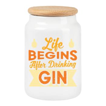La vie commence après avoir bu du gin design - Boîte à biscuits avec couvercle en bois - blanc - Devant