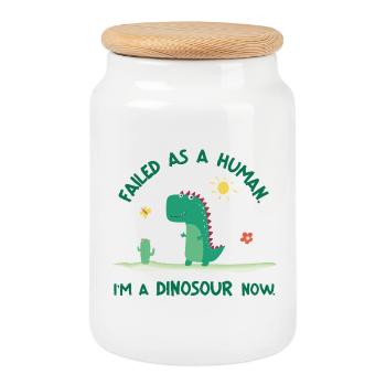 Échoué en tant qu’humain – Je suis un dinosaure maintenant - Boîte à biscuits avec couvercle en bois - blanc - Devant
