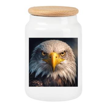 Adler in Nahaufnahme: Golden Gaze - Keksdose mit Holzdeckel - Weiß - Vorne