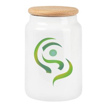 yoga_design_1 - Cookie Jar with Wooden Lid - white - Front