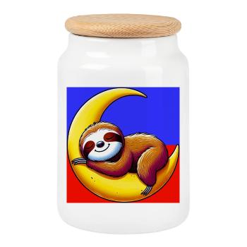La paresse dort sur la Lune - Boîte à biscuits avec couvercle en bois - blanc - Devant