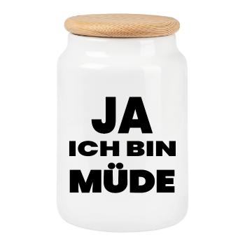 Tired - Cookie Jar with Wooden Lid - white - Front