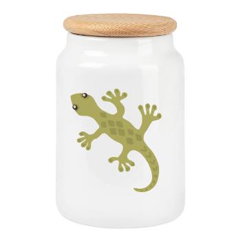 Motif de silhouette Gecko lime - Boîte à biscuits avec couvercle en bois - blanc - Devant