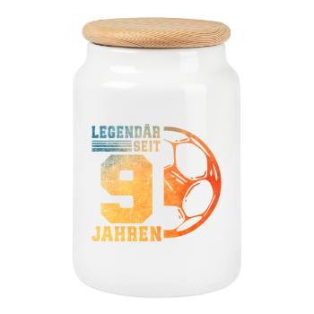 9e anniversaire 9 ans de football pour enfants - Boîte à biscuits avec couvercle en bois - blanc - Devant