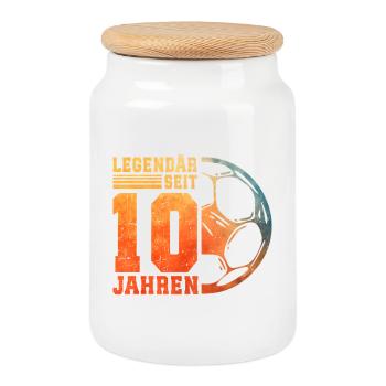 10e anniversaire 10 ans Enfants de football - Boîte à biscuits avec couvercle en bois - blanc - Devant