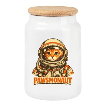 Pawsmonaut Lustige Katze Astronaut Vintage-Weltraum - Keksdose mit Holzdeckel - Weiß - Vorne