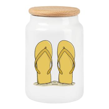 Sunny Beach Flip Flops - Cookie Jar with Wooden Lid - white - Front