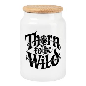 Thorn to be wild: Thorn design - Cookie Jar with Wooden Lid - white - Front