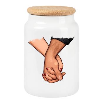 Motif de l’amour se tenir la main - Boîte à biscuits avec couvercle en bois - blanc - Devant
