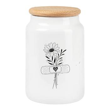 Daisy Heart Ribbon - Cookie Jar with Wooden Lid - white - Front