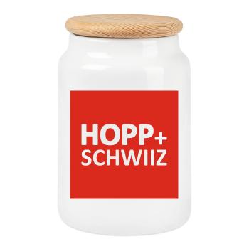 Hopp Schwiiz - Schweiz - Suisse - Grüezi - Boîte à biscuits avec couvercle en bois - blanc - Devant