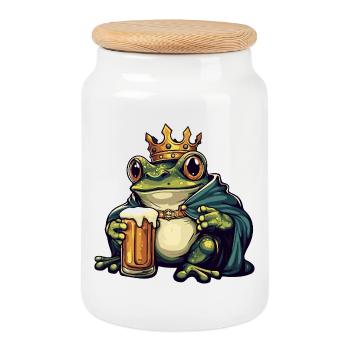 Frog Beer King - Cookie Jar with Wooden Lid - white - Front