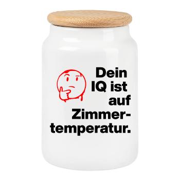 YOUR IQ IS AT ROOM TEMPERATURE. SARCASM CHEEKY - Cookie Jar with Wooden Lid - white - Front