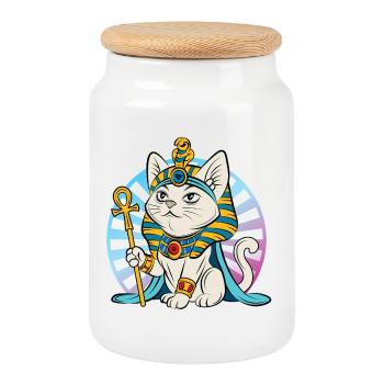 Chat pharaon égyptien - Boîte à biscuits avec couvercle en bois - blanc - Devant