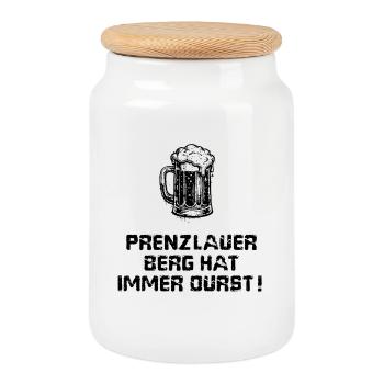 Prenzlauer Berg hat immer Durst - Keksdose mit Holzdeckel - Weiß - Vorne